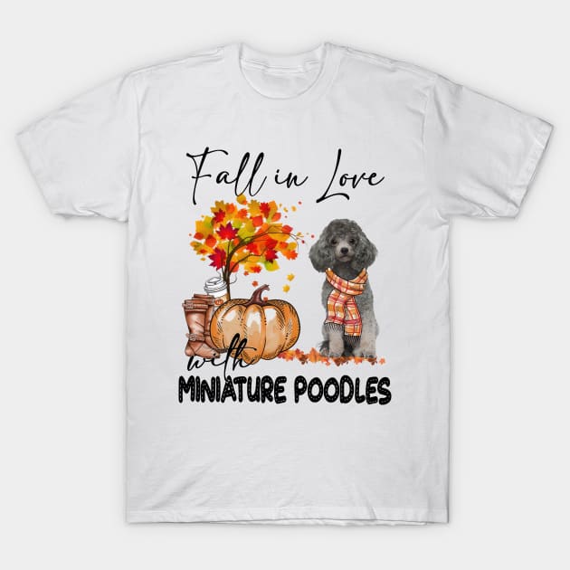 Miniature Poodle Fall In Love Scarf Silver Funny Miniature Poodles T-Shirt by Los Draws